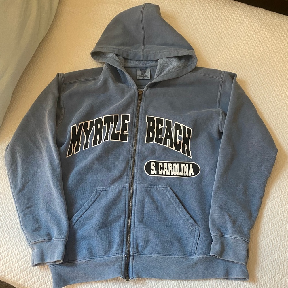 Blue Myrtle Beach zip-up sweatshirt with hood